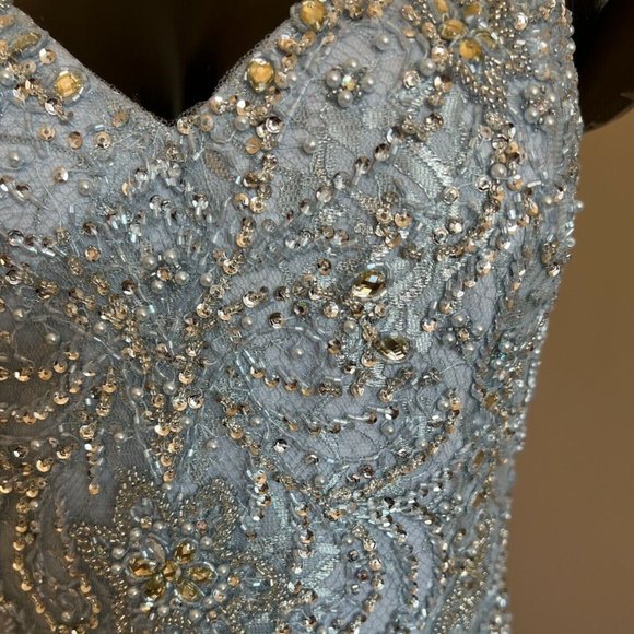 MAC DUGGAL LACE BEADED W/BOLERO JACKET PALE BLUE GOWN sz 10 - Picture 7 of 10